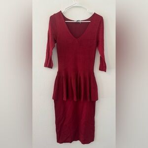 Zac Zac Posen Dress Ruffle Peplum Waist Stretch Knit Slinky 2000s y2k Medium